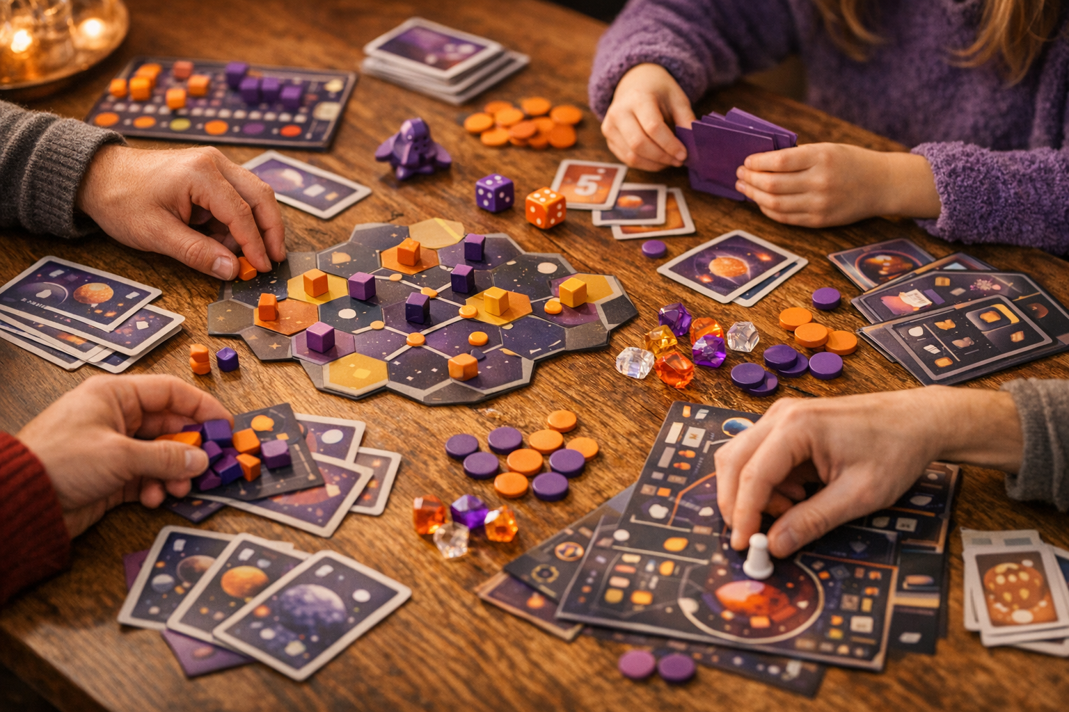 Family playing board games